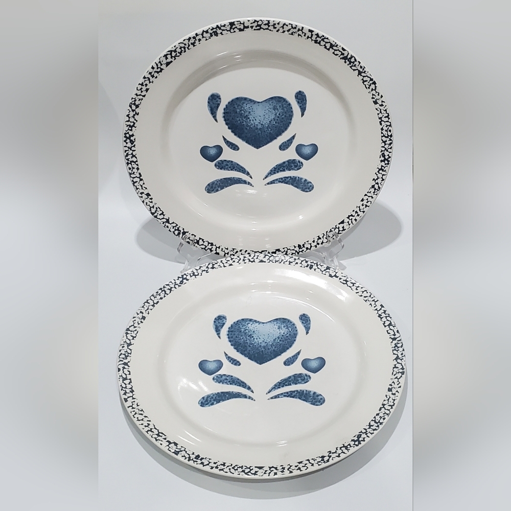 (2) 11 1/4" Stoneware "Blue Hearts" 💙 Dinner Plates 🍽 💙 GUC
